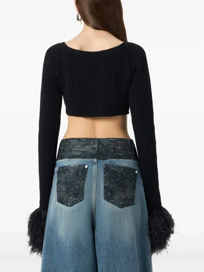 Blumarine Ribbed Cropped Cardigan In Black