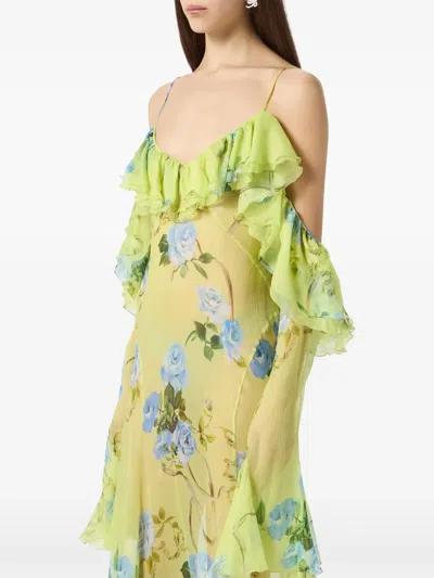 Blumarine Ruffled Floral Maxi Dress In Multi