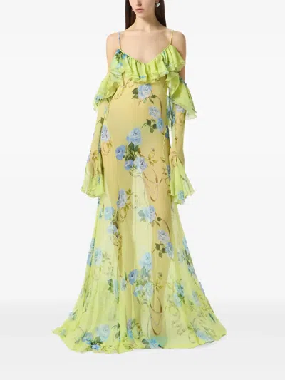 Blumarine Ruffled Floral Maxi Dress In Multi