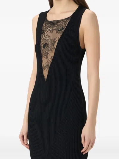 Blumarine Lace-panelled Sleeveless Gown In Black