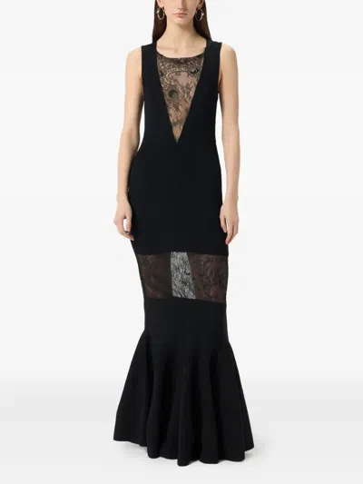 Blumarine Lace-panelled Sleeveless Gown In Black