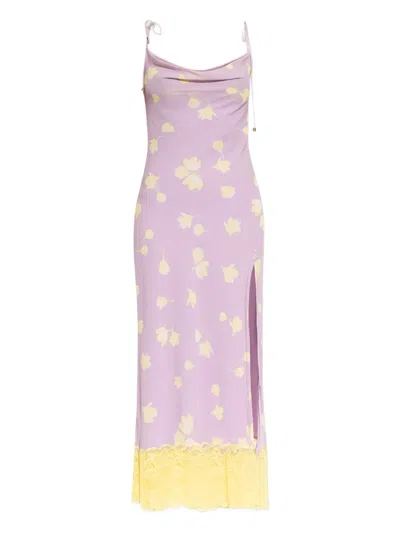 Self-portrait Cowl-neck Lace-trimmed Midi Dress In Multi