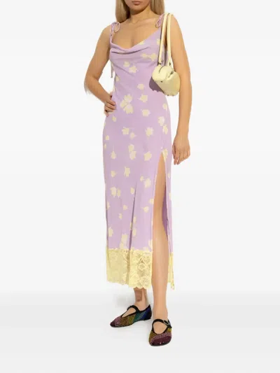 Self-portrait Cowl-neck Lace-trimmed Midi Dress In Multi