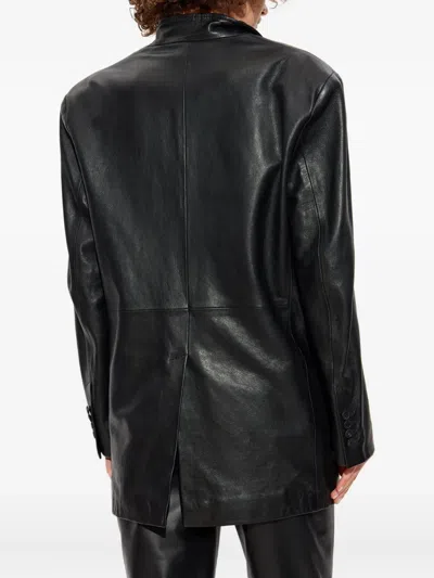 Attico Tailored Black Lambskin Blazer With Notched Lapels In Black