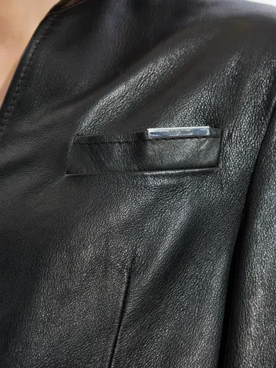 Attico Tailored Black Lambskin Blazer With Notched Lapels In Black