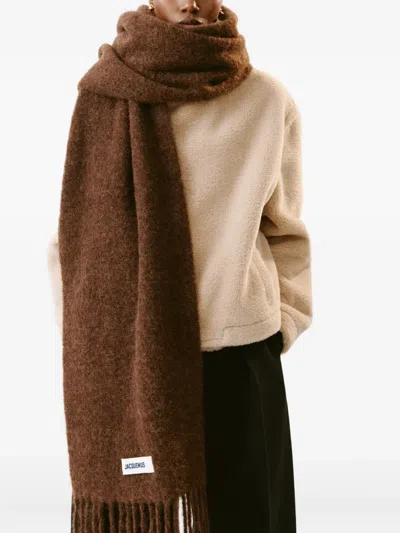 Jacquemus Logo-patch Scarf In Brown