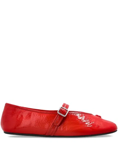 Coach Buckle-strap Patent Leather Ballet Flats In Red