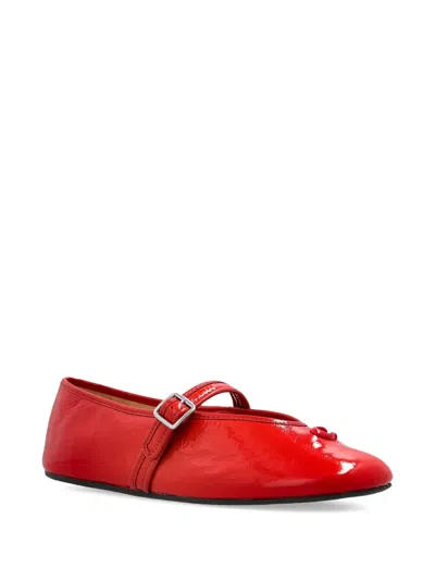Coach Buckle-strap Patent Leather Ballet Flats In Red
