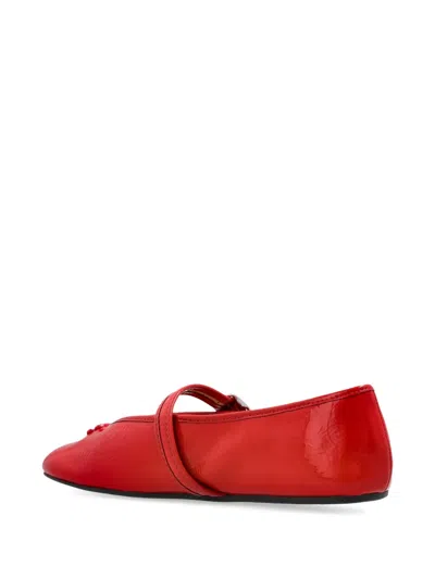 Coach Buckle-strap Patent Leather Ballet Flats In Red