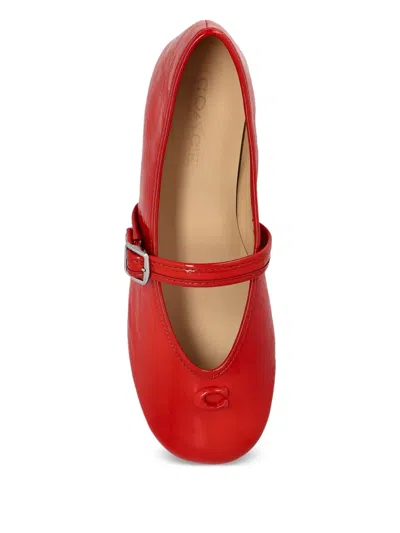 Coach Buckle-strap Patent Leather Ballet Flats In Red