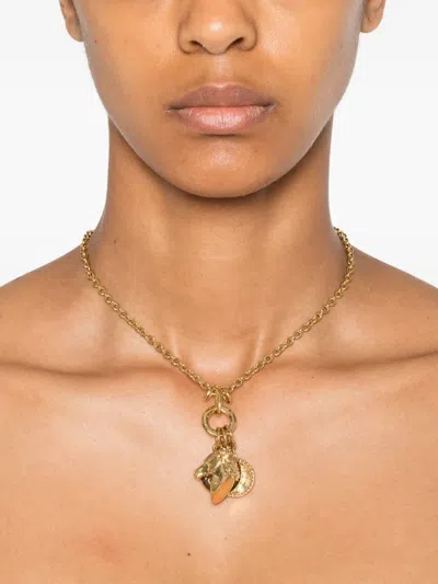 Chloé Metallic Necklace With Rear Hook Closure And Three Logo Charms In Brass Woman In Gold