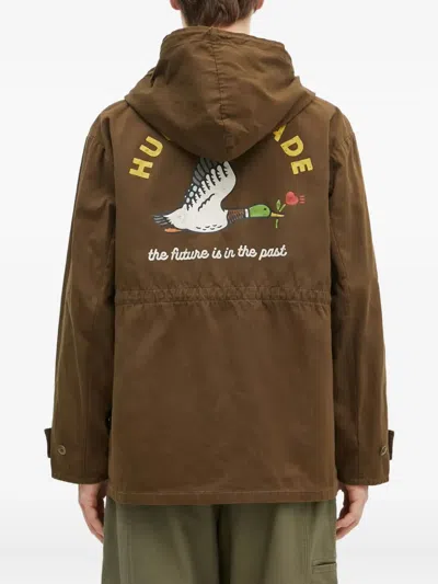 Human Made Duck-print Hooded Jacket In Brown