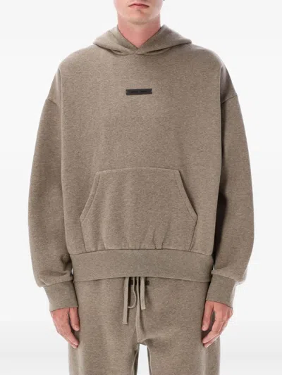 Essentials Logo-appliqué Fleece Hoodie In Brown