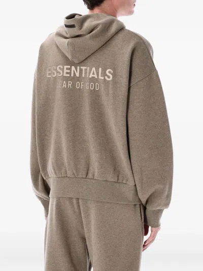 Essentials Logo-appliqué Fleece Hoodie In Brown