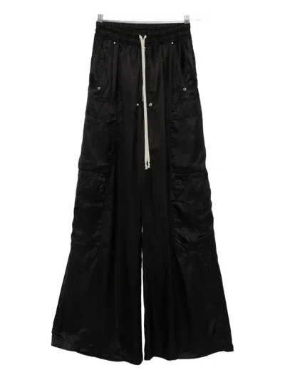Rick Owens Womens Black Cargobelas Wide-leg Satin Trousers In Black