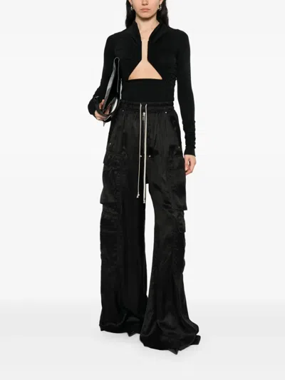Rick Owens Womens Black Cargobelas Wide-leg Satin Trousers In Black