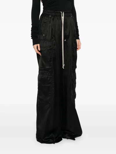 Rick Owens Womens Black Cargobelas Wide-leg Satin Trousers In Black