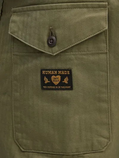 Human Made Patch-pocket Herringbone Trousers In Green