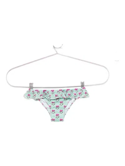 Mc2 Saint Barth Ruffled Floral-print Bikini Bottom In Blue