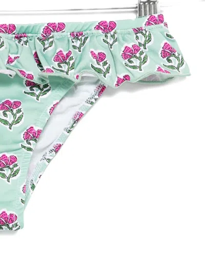 Mc2 Saint Barth Ruffled Floral-print Bikini Bottom In Blue