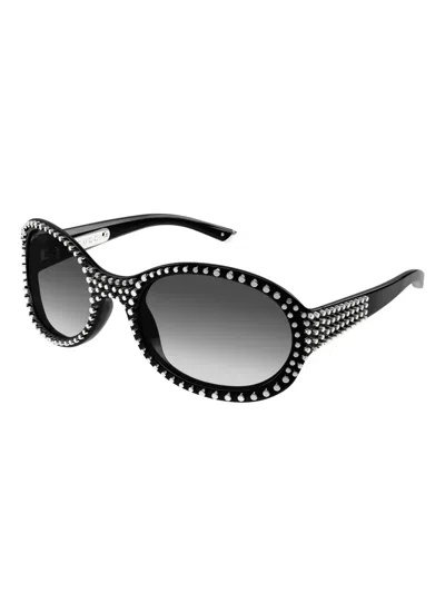 Gucci Gg2013s Studded Oval-frame Sunglasses In Black