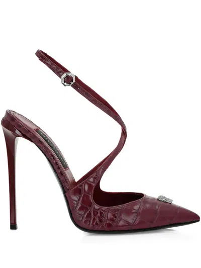 Philipp Plein 120mm Crocodile-effect Skull-detail Pumps In Burgundy