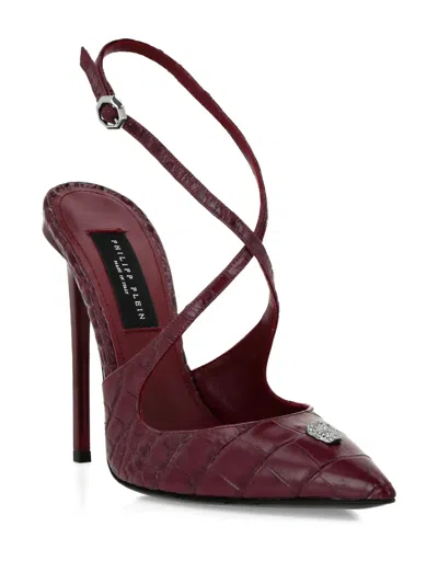 Philipp Plein 120mm Crocodile-effect Skull-detail Pumps In Burgundy