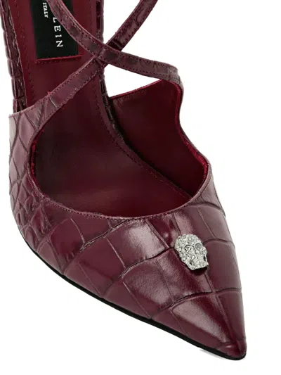 Philipp Plein 120mm Crocodile-effect Skull-detail Pumps In Burgundy