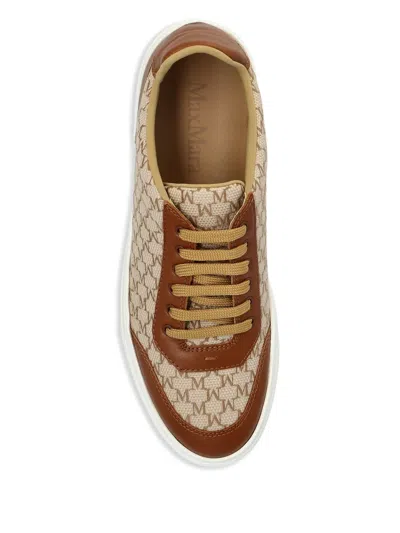 Max Mara Embroidered Canvas Sneakers Contrast Panels In White