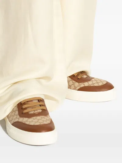 Max Mara Embroidered Canvas Sneakers Contrast Panels In White