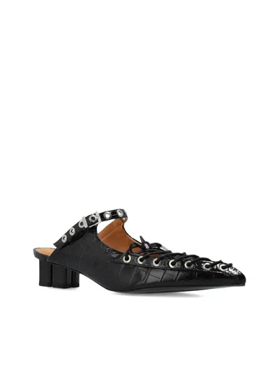 Ganni Laced Block Heel Mules With Eyelet Detailing