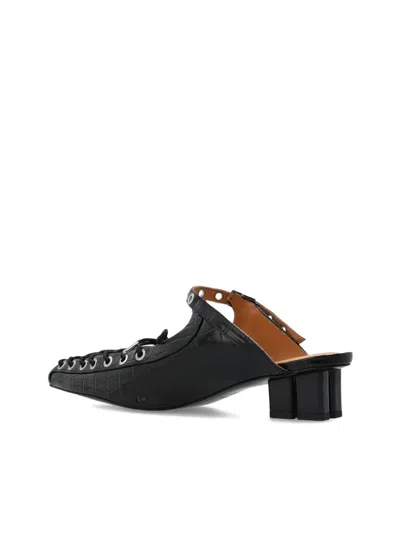 Ganni Laced Block Heel Mules With Eyelet Detailing