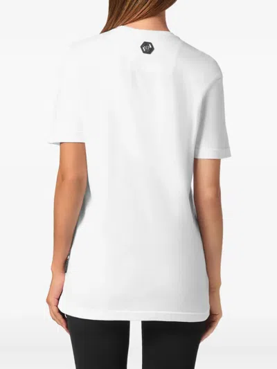 Philipp Plein Crystal-embellished Flower T-shirt In White