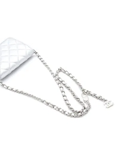 Pre-owned Chanel 2021-2025 Metallic Lambskin Crystal Star Chain Belt Bag In Silver