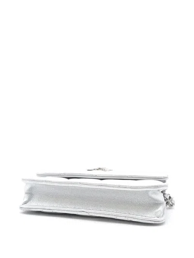 Pre-owned Chanel 2021-2025 Metallic Lambskin Crystal Star Chain Belt Bag In Silver