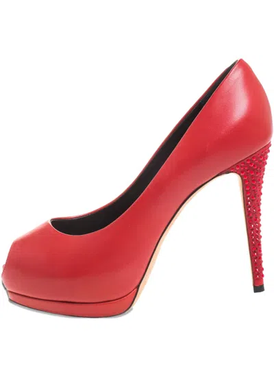 Pre-owned Giuseppe Zanotti Vintage  115mm Leather Peep-toe Pumps In Red