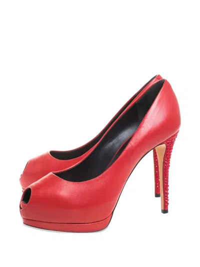 Pre-owned Giuseppe Zanotti Vintage  115mm Leather Peep-toe Pumps In Red