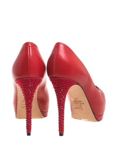 Pre-owned Giuseppe Zanotti Vintage  115mm Leather Peep-toe Pumps In Red