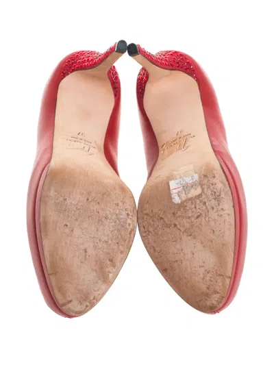 Pre-owned Giuseppe Zanotti Vintage  115mm Leather Peep-toe Pumps In Red