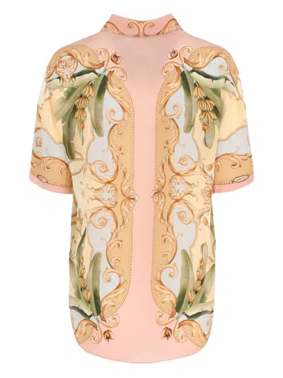Farm Rio Banana Royalty Kaleidoscope Floral Print Button-up Shirt In Pink