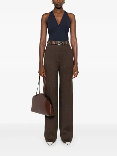 Max Mara Linen High-waisted Trousers In Black