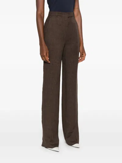 Max Mara Linen High-waisted Trousers In Black
