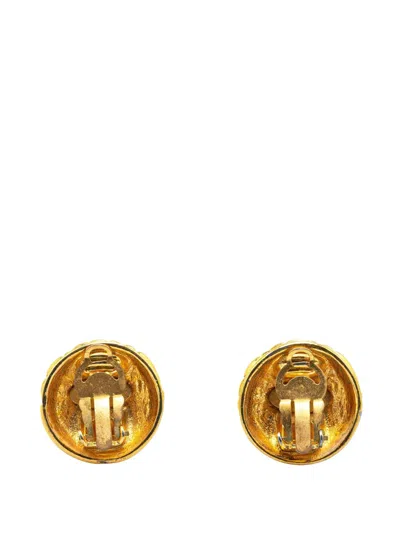Pre-owned Chanel 20th Century Gold Plated Cc Quilted Round Clip On Earrings Costume Earrings