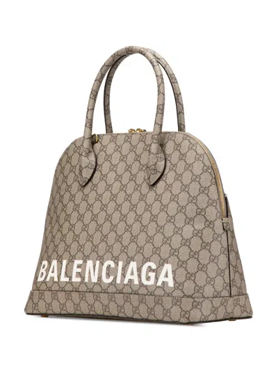 Pre-owned Gucci 2016-2025 Balenciaga The Hacker Project Medium Gg Supreme Ville Satchel In Brown