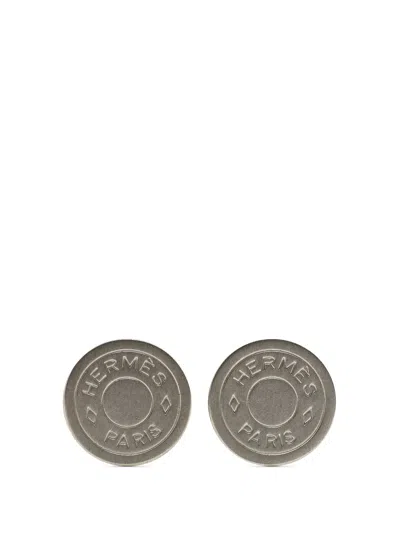 Pre-owned Hermes 20th Century Palladium Plated Bijouterie Fantaisie Clou De Selle Clip On Earrings Costume Earrings