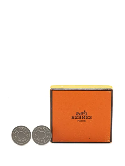 Pre-owned Hermes 20th Century Palladium Plated Bijouterie Fantaisie Clou De Selle Clip On Earrings Costume Earrings