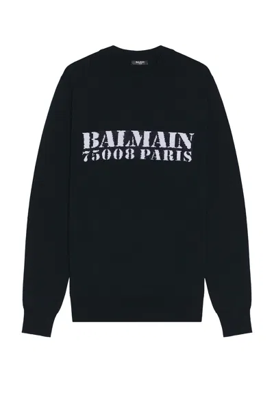 Balmain Blue Wool Sweater With Logo In Black
