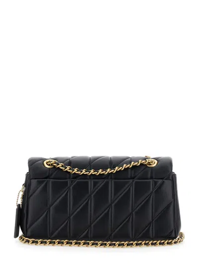 Coach 'tabby 26' Black Quilted Crossbody Bag With Chain-link Leather Shoulder Straps And Logo Plaque On Th