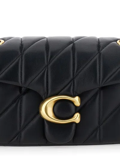 Coach 'tabby 26' Black Quilted Crossbody Bag With Chain-link Leather Shoulder Straps And Logo Plaque On Th