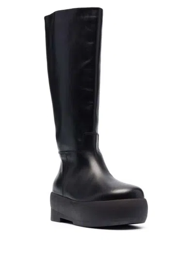 Gia Borghini Black Slip-on Boots With Platform In Smooth Leather Woman